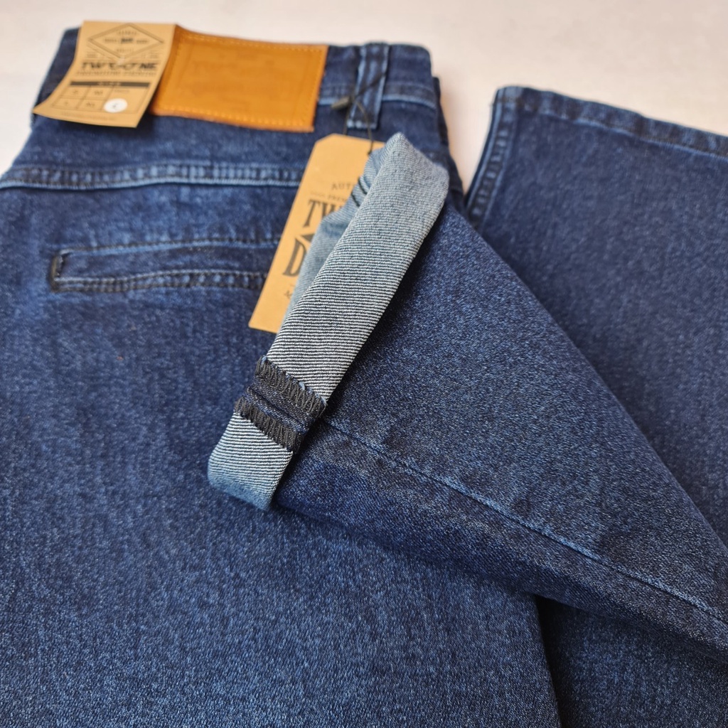 TWO ONE - Celana Jeans Panjang Pria Slim Fit Saku Bobok Biowash