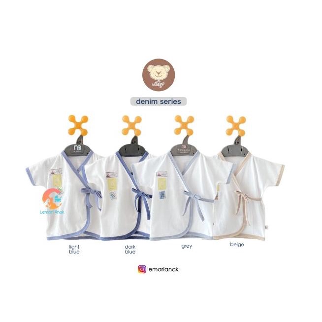NARY 3pcs Baju Kimono Pendek Newborn (DENIM SERIES) - LghBlDrkBluGrey
