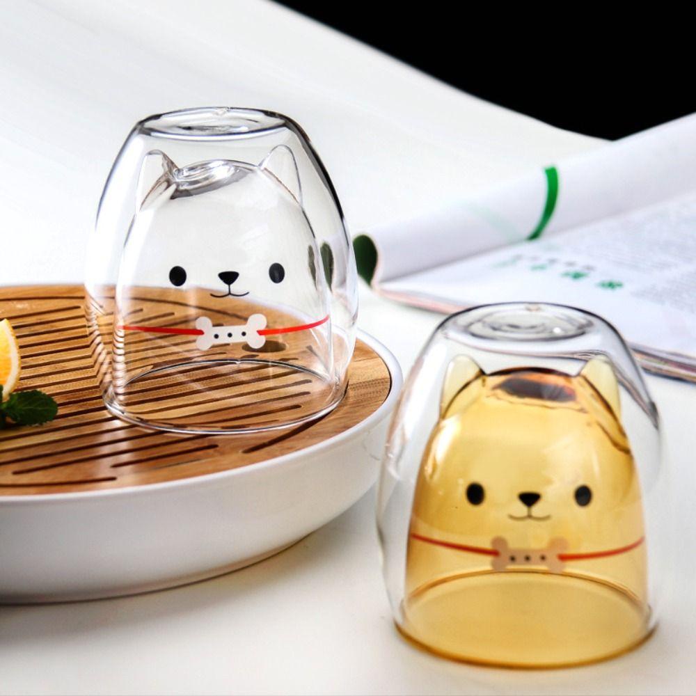 Preva Animal Double-layer Glass Mug Cangkir Air Kucing Anjing Kreatif