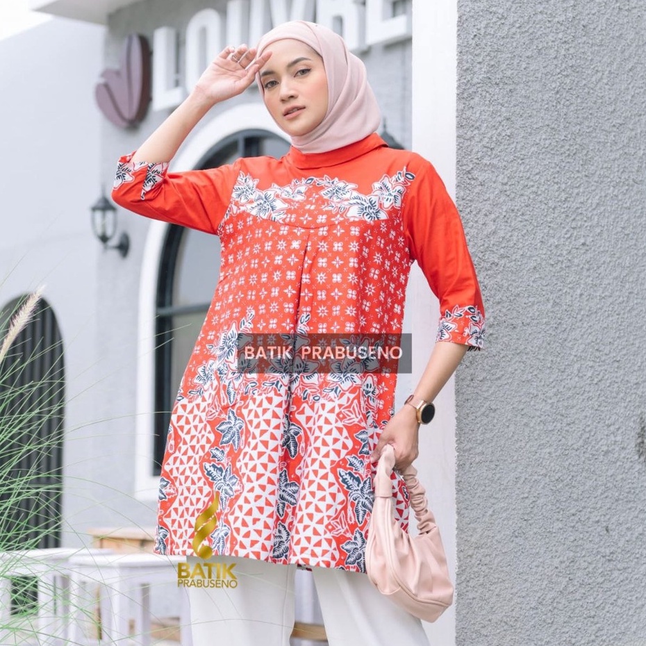 RANJANA  Baju Atasan Batik Wanita Ori Original Prabuseno Batik Katun Printing Handmade Full Furing Lapis Trikot Halus Adem Baju Wanita Kantor Muslimah Hijab Modern Style Outer Blazer Kekinian Kualitas Premium Batik Asli Solo Pekalongan Terbaru