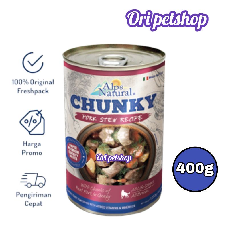 Alps Natural Chunky Kaleng 400gr Makanan Basah Anjing - Pork In Gravy