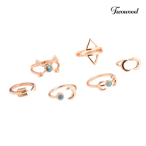 Twowood 6Pcs Cincin Buku Jari Aneka Bentuk Warna Silver Untuk Wanita