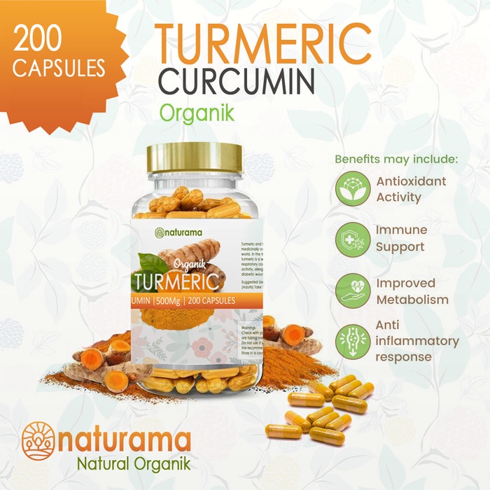 Turmeric Curcumin Organic 200 Kapsul Naturama Kapsul Kunyit Organik