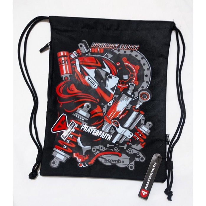 ROFAD STORE Tas serut Pria/wanita - Drawstring Bag Olah raga - Tas serut sekolah warna hitam metal - tas serut bahan canvas premium