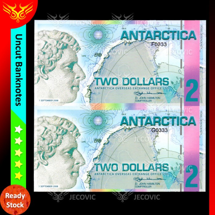 Uncut X2 Polymer ANTARCTICA 2 Dollar 2008 2nd Version, Uang Asing