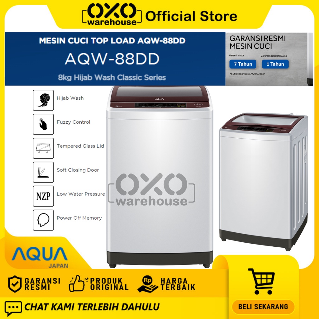 AQUA Mesin Cuci AQW-88DD 1 Tabung 8Kg Low Watt Garansi Resmi