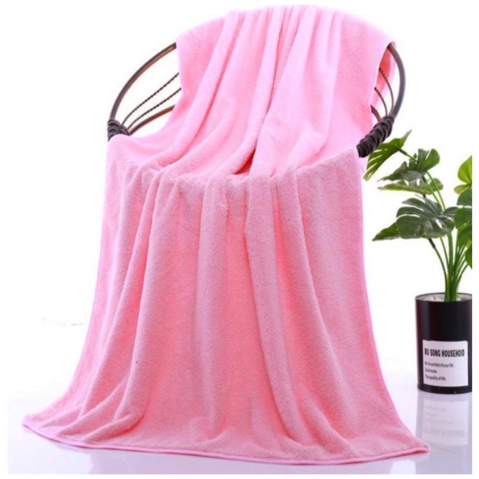 [80X150cm] Handuk Mandi Extra Besar Dewasa Handuk Polos Serat Air Microfiber-Pink 80x150cm