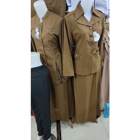 SETELAN PDH KUNING KHAKI WANITA MODEL BATIK