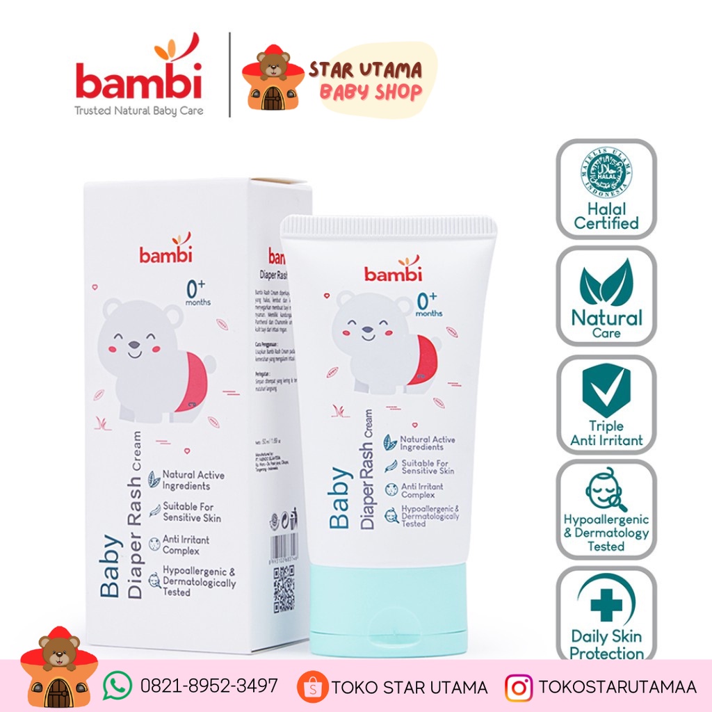 Bambi Rash Cream 50ml Krim popok bayi anti iritasi ruam diaper cream Makassar