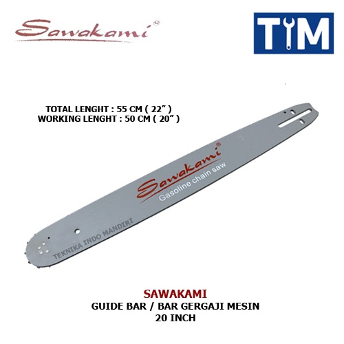 PAKETAN Bar Gergaji Mesin 20 INCH + Rantai Kasar 34T Merk SAWAKAMI