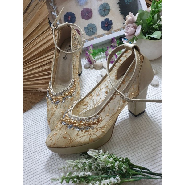 sepatu wanita mersyan gold tali 9cm tahu