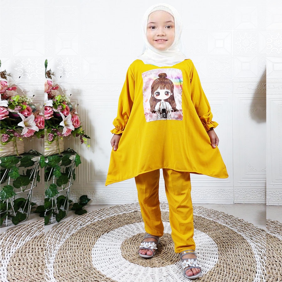 CUTE ANIME GIRL SET ATASAN TUNIK OVERSIZE DAN CELANA PANJANG SETELAN ANAK 2-12tahun