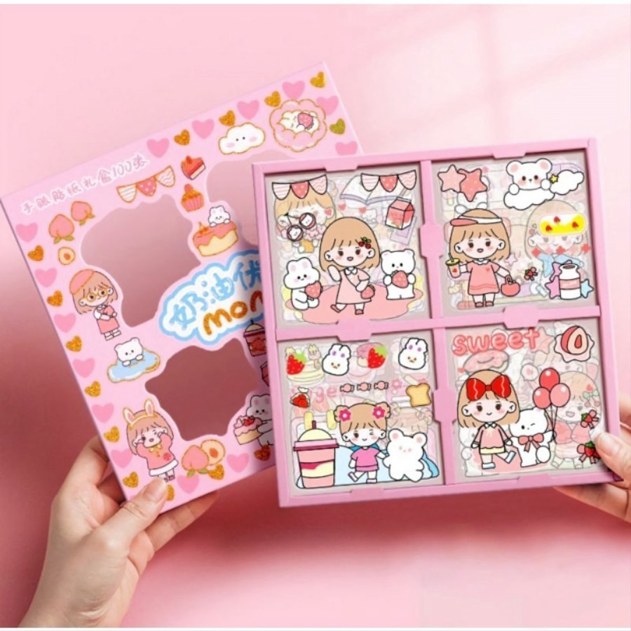 100 PCS Stiker MOMO Motif Kartun Korea Lucu Anti Air Bahan PET