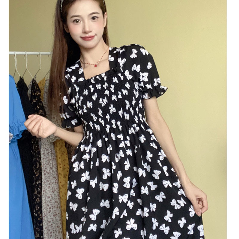 A-line Dress wanita lengan pendek panas floral boho midi gaun