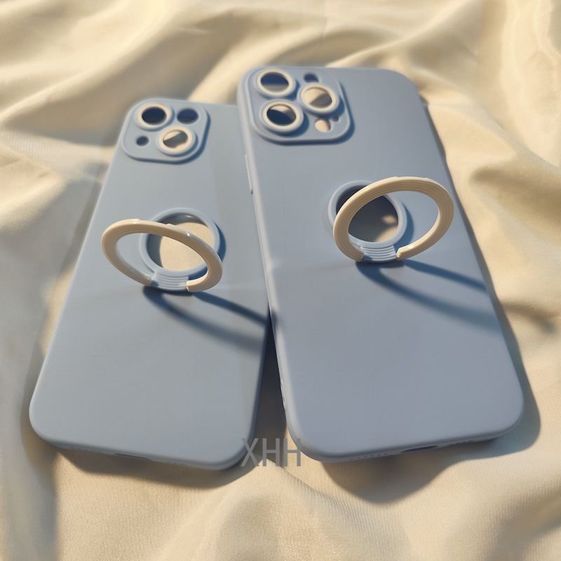 Soft Case Pelindung Mata Warna Solid Dengan Bracket Cincin Jari Untuk iPhone 14 13 12 11 Pro X XS Max XR 7 8 Plus