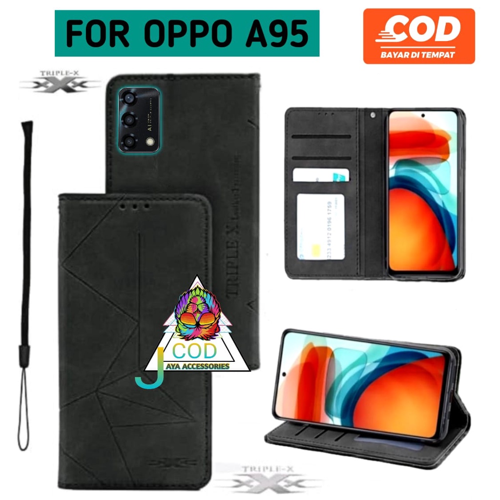 Case Flip Dompet OPPO A95 4G Sarung Flip Leather Wallet Casing Dompet Kulit Bahan Tebal