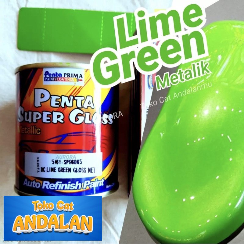

Toko Cat Andalan - Cat Penta Super Gloss NC Lime Green Gloss Met 200ml Hijau Jeruk Nipis Metalik/ Metallic Metalic Duco Duko Diko Sepeda Motor Mobil Semprot Mengkilap Toko Cat Andalan Motor dan Mobil