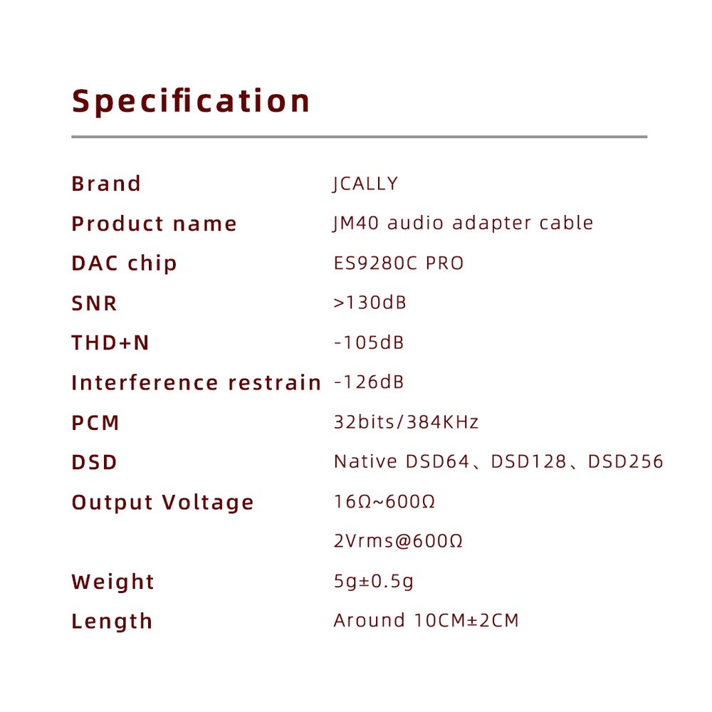 Jcally JM40 ES9280C PRO Kabel Adapter Audio Decoding DAC Tipe C Ke 3.5mm Untuk Headphone