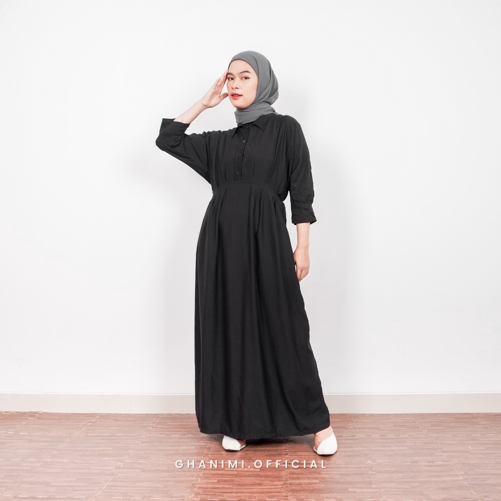 Ghanimi - Elena Dress / Gaun Rayon Polos / Dress Rayon / Dress Polos / Gamis Polos / Gamis Panjang / Dress Casual / Gamis Polos / dress kondangan / gamis kondangan / gamis terbaru