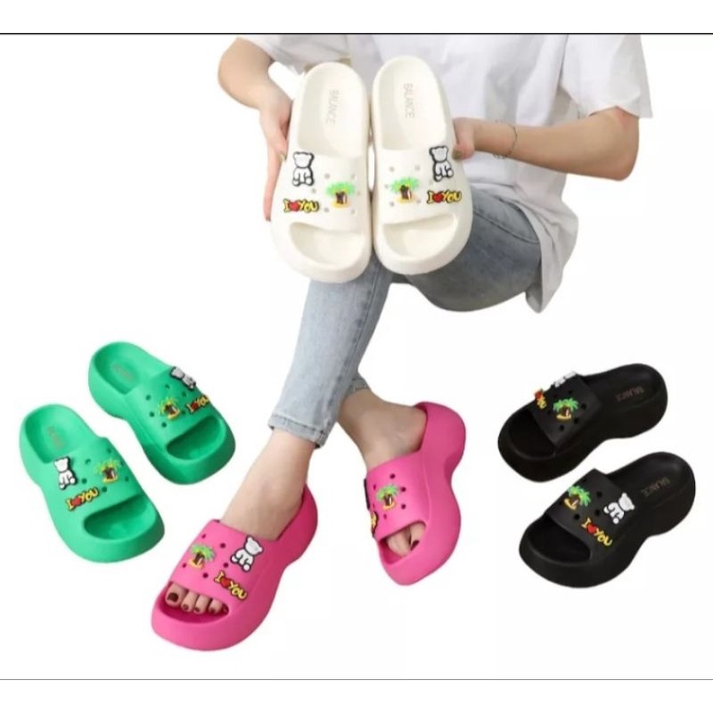 Sandal SOU Jabbitzz,Sandal Slop Wanita Wedges 5cm Berbahan EVA Rubber Phylone