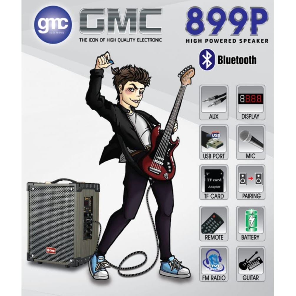 Speaker Portable GMC 899P Bluetooth Karaoke 2 Mic Wireless High Power