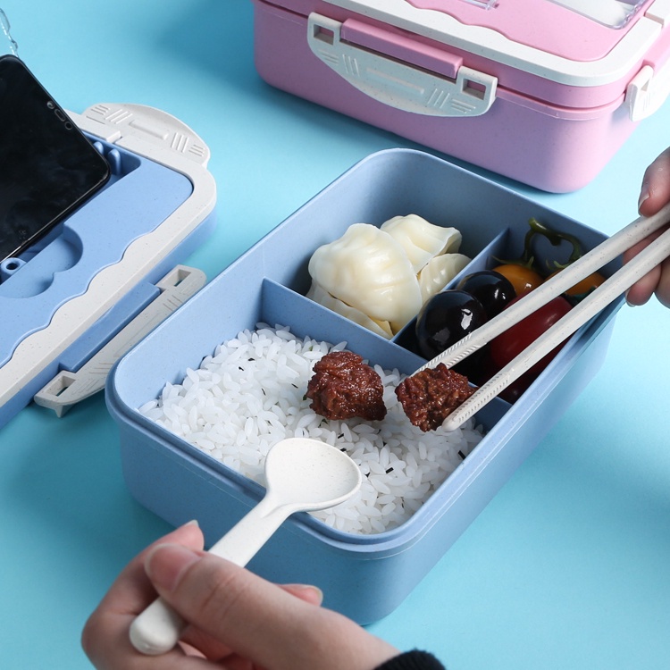 Serbagrosirmurah Kotak Tempat makan Bahan Jerami Gandum Lunch Box Dengan Sendok Garpu Sumpit Lunch Box Set Jerami Lunch Box Set Kotak Tempat Makan Bahan Jerami Gandum Lunch Box Dengan Sendok Garpu Travelling