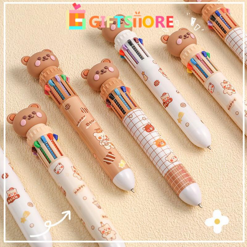 

✨COD 1Pcs 10 Warna Pulpen Mekanik Warni Rectractable Pen Ballpoint Gel Pen Colorful Color Motif Kartun Lucu Bear Grid Kotak Aesthetic Bolpoin Alat Tulis Sekolah-GS