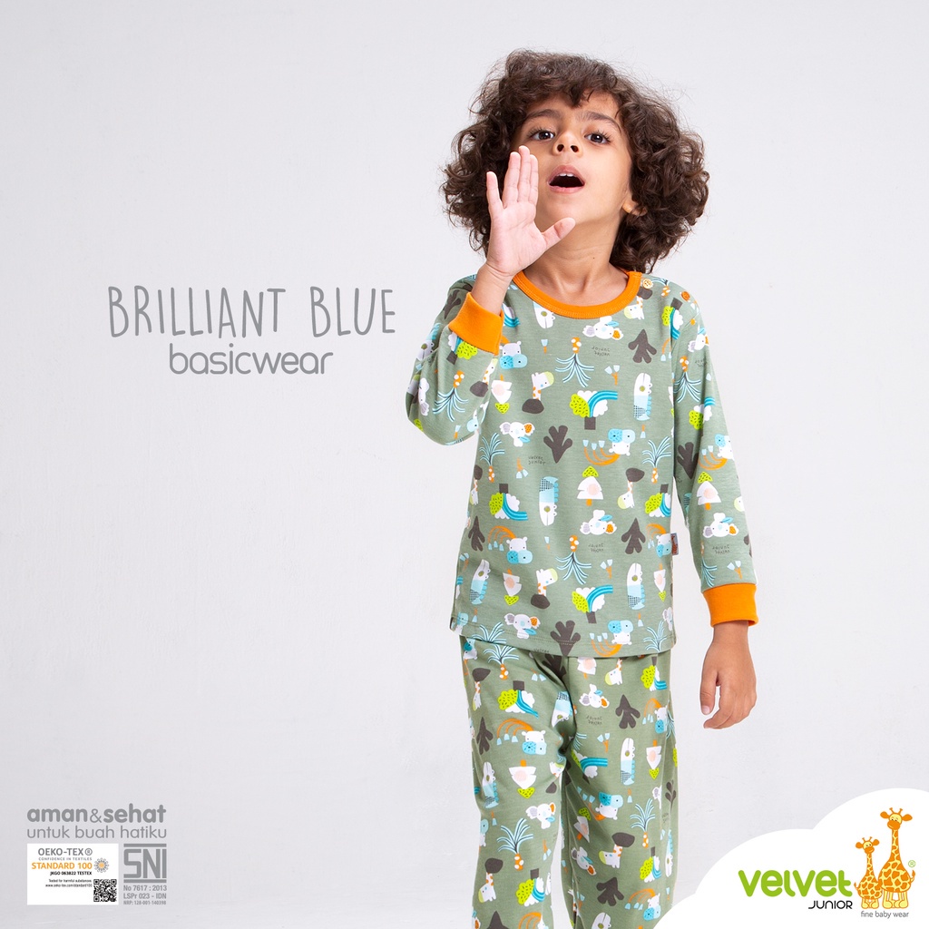 Setelan Anak Velvet PANJANG Junior Brilliant Blue | Piyama Anak Berkualitas Motif Terbaru Karet RIB | Gedabug