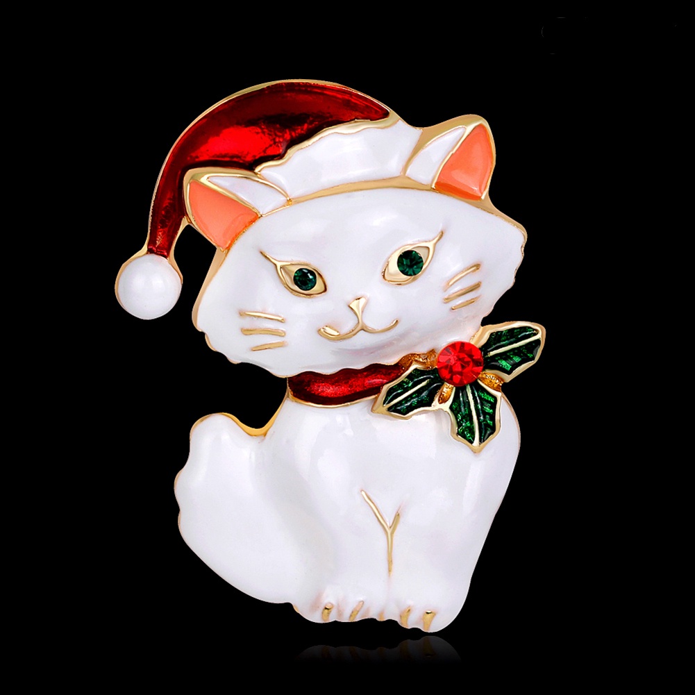 Twowood Bros Pin Enamel Kucing Natal Gaya Vintage Untuk Wanita