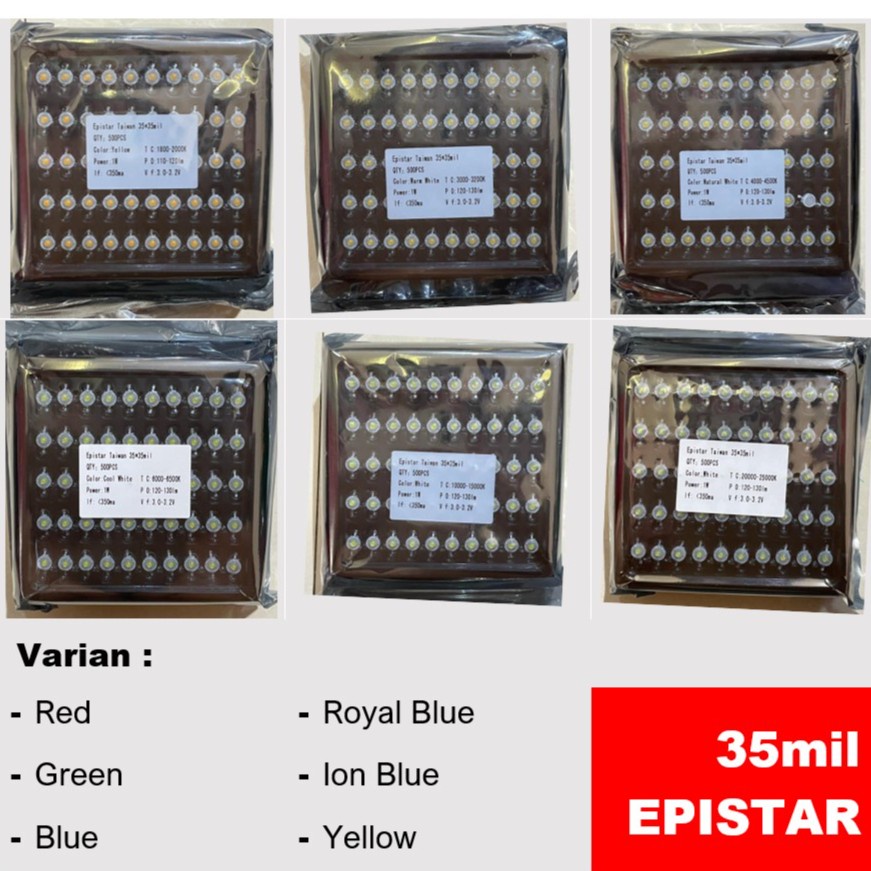 HPL LED 1W EPISTAR Taiwan 35mil Warna Red Green Blue Merah Hijau Biru