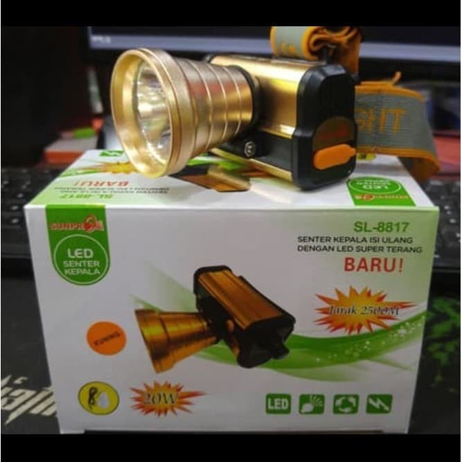 Senter Kepala Headlamp Sunpro Sl-8817 Kuning 20 Watt Charger