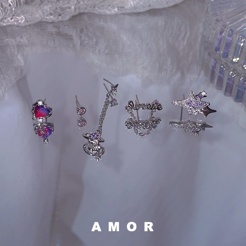 Anting Tusuk Desain Bintang Hias zircon Ungu Untuk Wanita