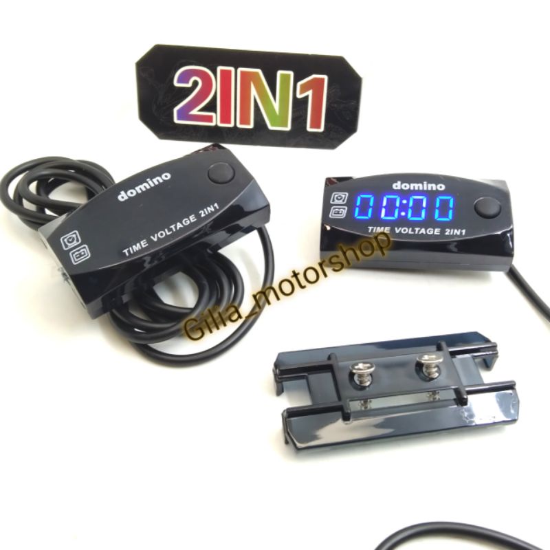 Volt Meter 2 in 1 Domino kotak Voltmeter aki jam aksesoris Motor Universal.