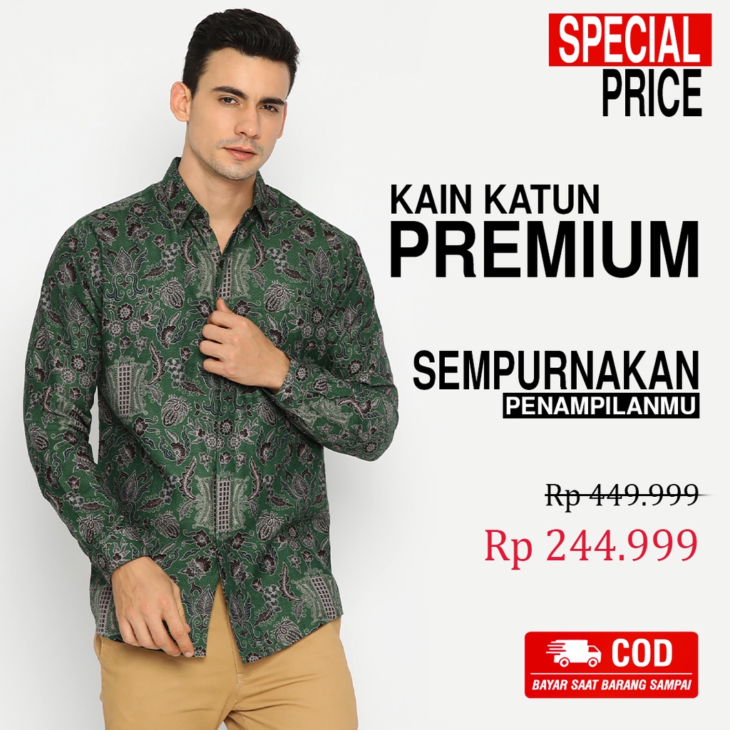 BATIK PRIA LENGAN PANJANG Kemeja Dobby Slimfit Motif Pintu Aceh Premium Hijau Putih 723593 Cap 72 - Baju Kemeja Atasan Pakaian Setelan Batik Pria Cowok Laki Laki Remaja Keluarga Kantor Lengan Panjang Modern Slimfit Slim Fit Premium Kekinian