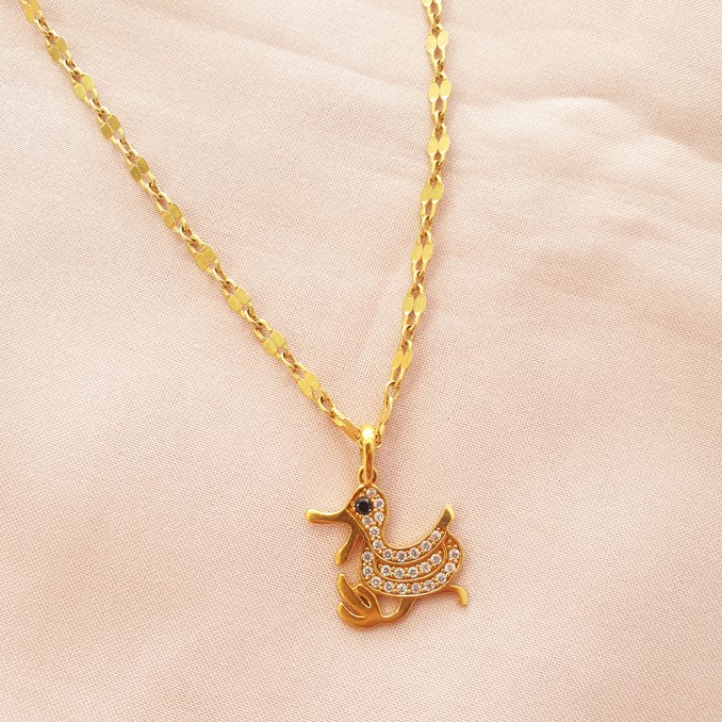 Kalung anak biji timun liontin bebek emas asli kadar 375