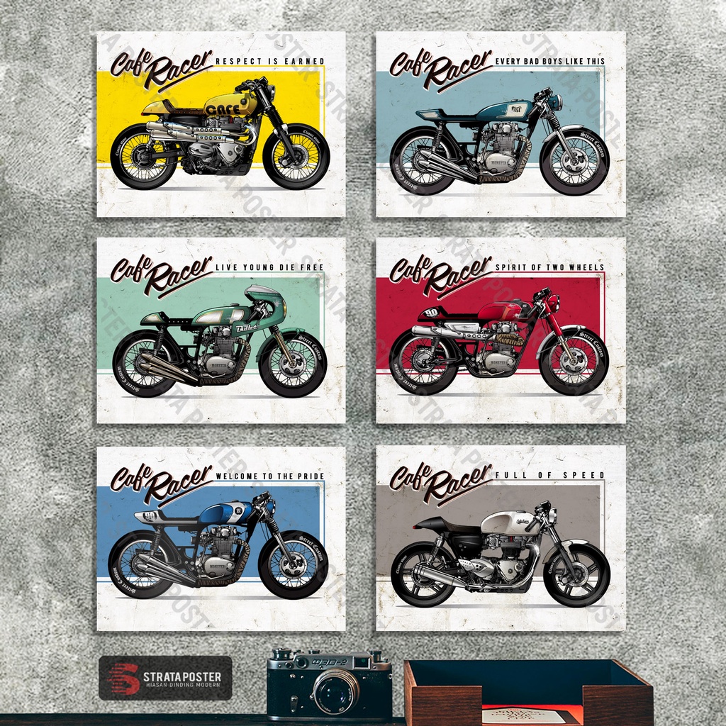 Poster motor cafe racer Hiasan dinding kamar cowok Dekorasi ruangan Wall decor