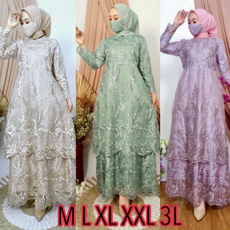 -terBARU-Sarah Gamis Fashion Brukat Tingkat Premiun Baju Couple Ibu Anak Remaja Dewasa Wanita Dress Pesta Jumbo Seragam Kondangan Kekinian Termurah