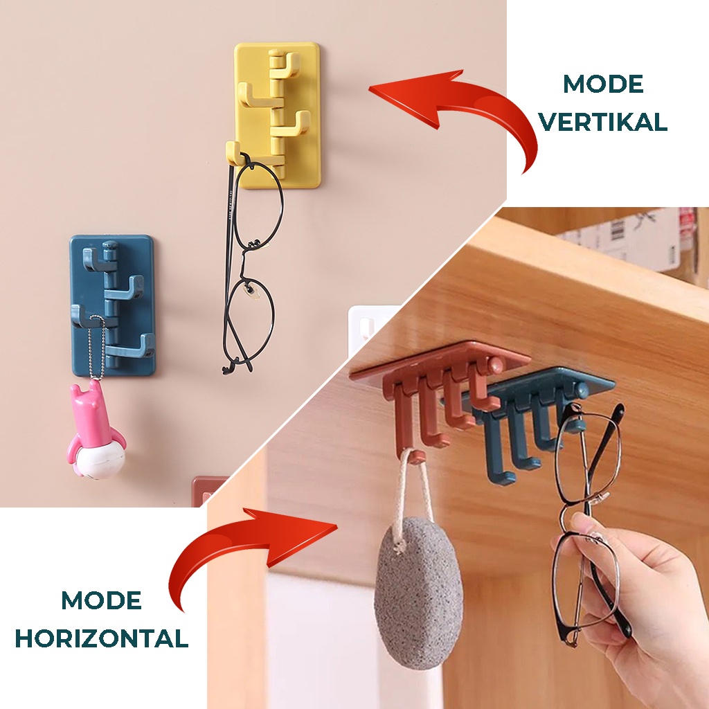 Gantungan Hook 4 Kait Putar Tempel Dinding Stand Hanger 4 IN 1 Serbaguna Cantolan Tempat Gantung Handuk Pakaian Tas Kunci Spatula Lain nya Rak gantungan Tempel Tembok Kamar Dapur Toilet Rapi Anti Slip | GROSIRXPRESS