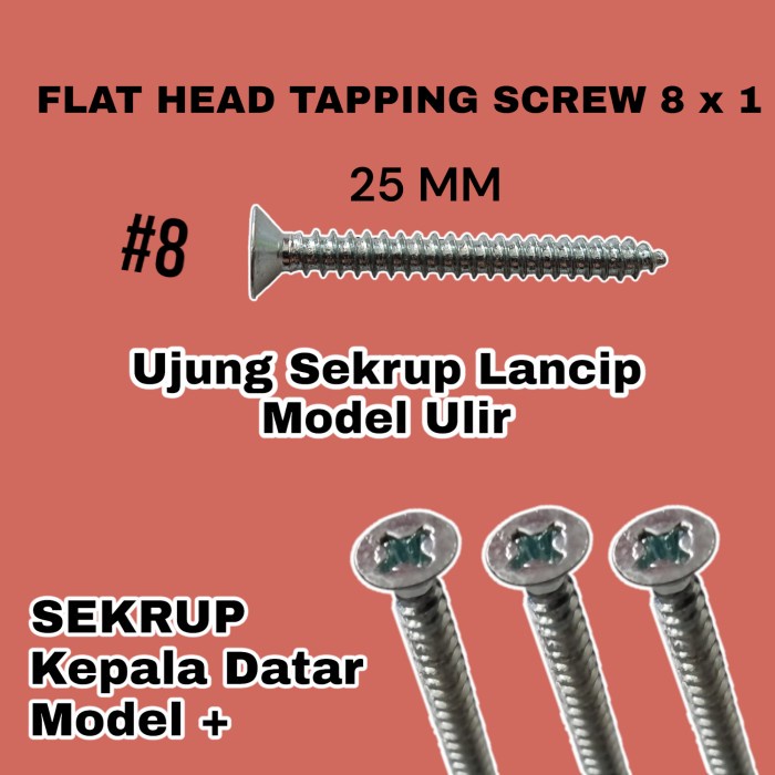 (#8 x 1 1/4&quot;)10 Bj Sekrup Skrup Tapping Screw Flat Head FH + 3,2