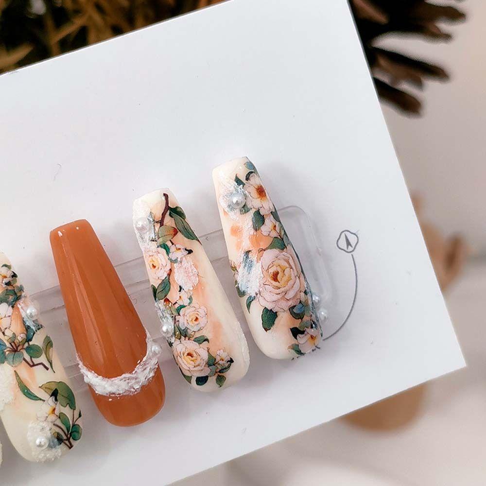 AUGUSTINA Agustina Bunga Stiker Kuku Daun Perekat Diri Maple Leaves Manicure Aksesoris Jam Nail Art Dekorasi