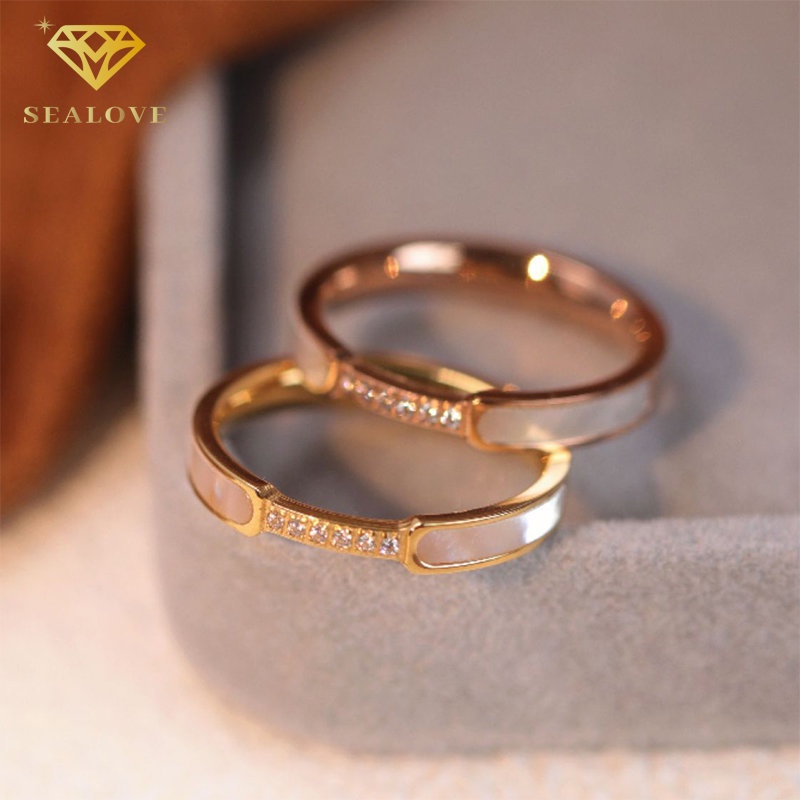 Cincin titanium anti karat berlian 18k emas cinxin wanita aksesoris perhiasan titanium asli