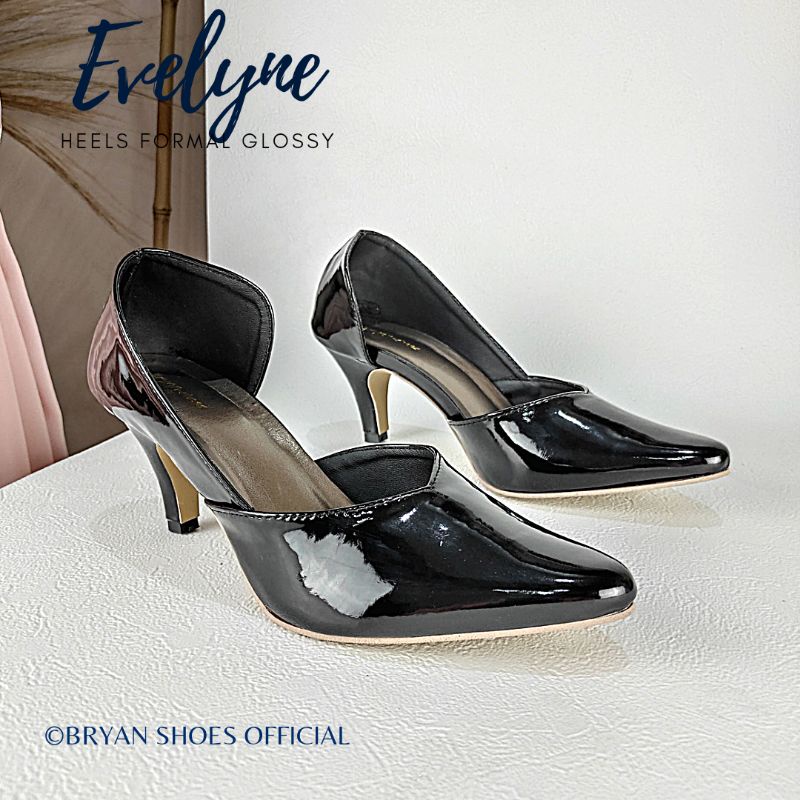 Bryan Evelyne Pantofel Heels 9cm Glossy Sepatu Kerja Formal Kantor Jumbo Oversize Bigsize 41 42 43