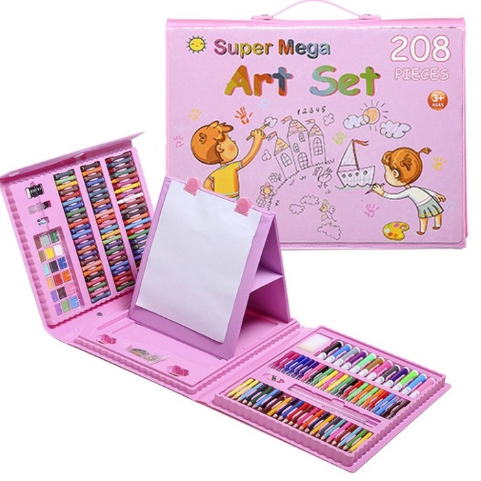 

[COD] Crayon Art Set Alat Menggambar dan melukis Anak 208 Pcs - Merah Muda