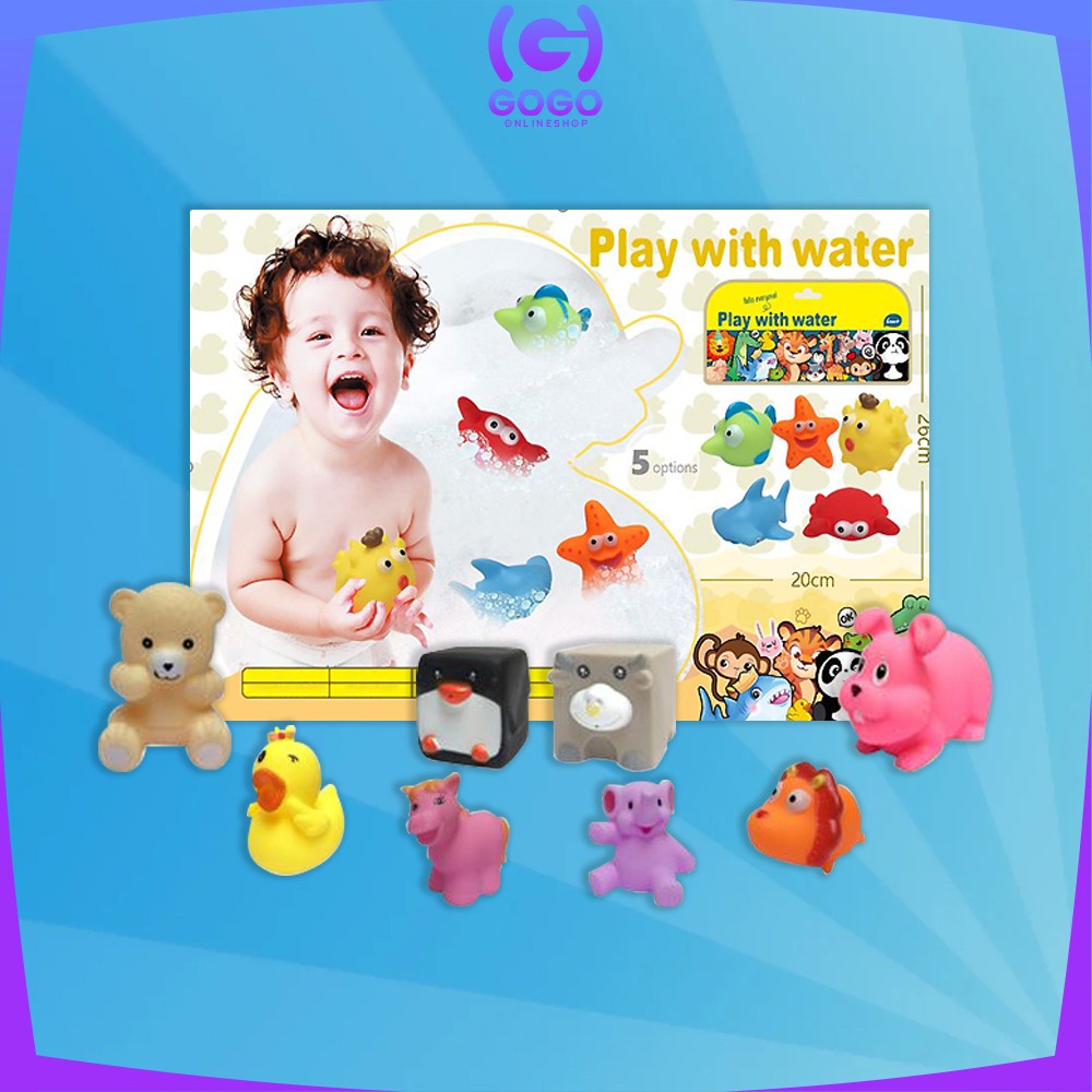 GOGO-M253 Mainan Mandi Anak Karet Set Karakter Bisa Bunyi / Mainan Bebek Anak Bayi Mainan Edukasi Baby Bath Toys