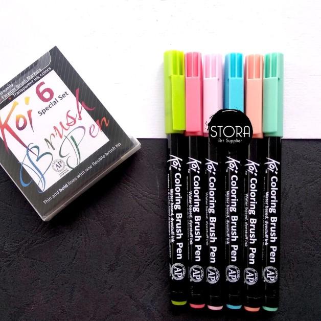 

Sakura Koi Coloring Brush Pen Set 6 Color Pastel Kuas Calligraphy