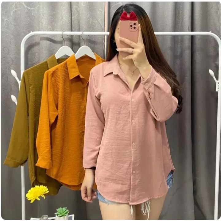 KEMEJA WANITA CRINKLE ATASAN WANITA POLOS WARNA LENGAN PANJANG BERBAGAI UKURAN BISA COD LATIFA-FASHION 006