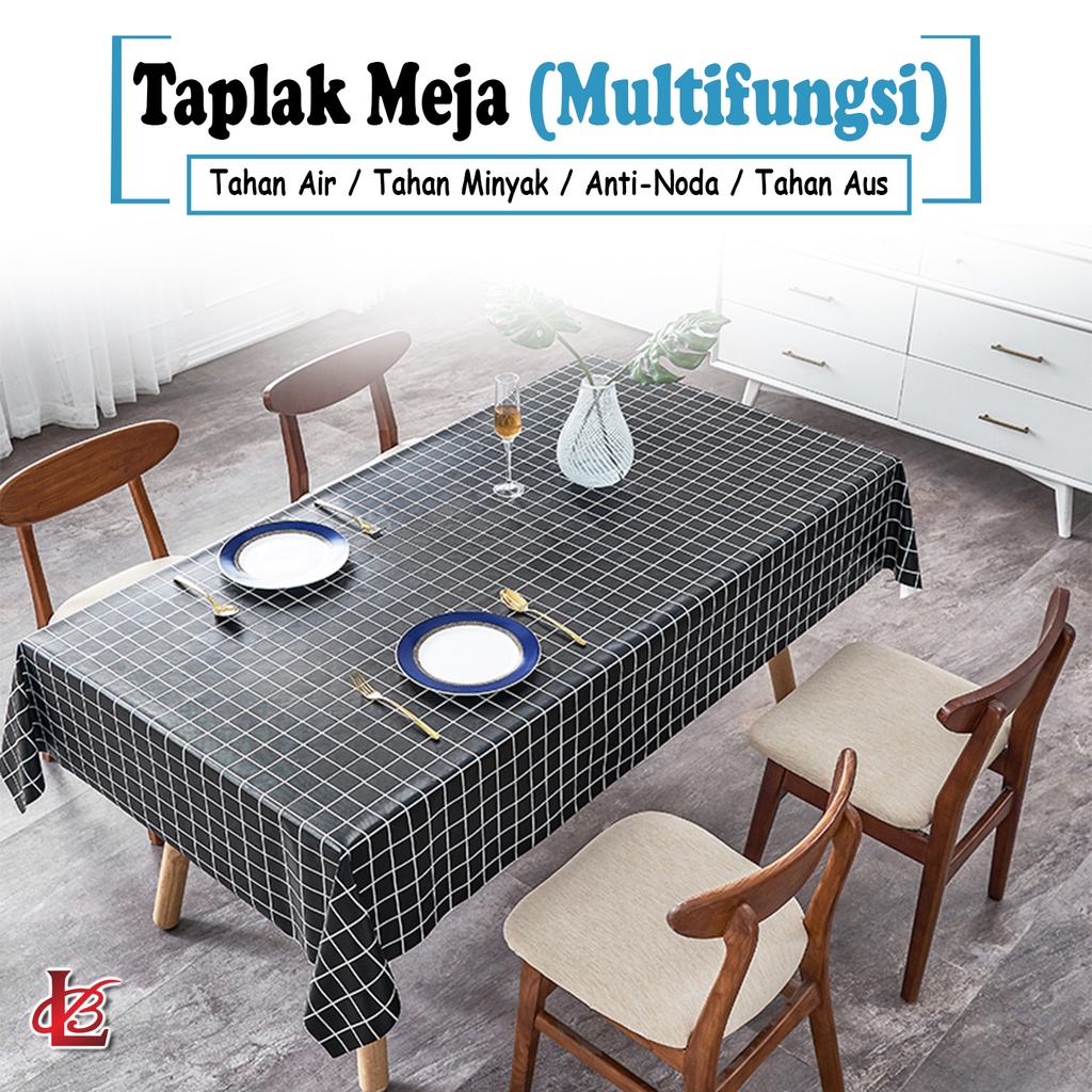 Taplak Meja Makan PEVA Premium Tebal Size 137 x183 cm Motif Kotak Anti Air Noda Perlengkapan Dekorasi Rumah Tangga Import - D11-3C - Lucky Star