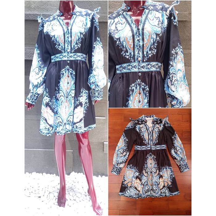 Mini Dress Wanita Baju Remaja Modern Lengan Panjang  Full Kancing Busui Katun Import Gaun Kekinian