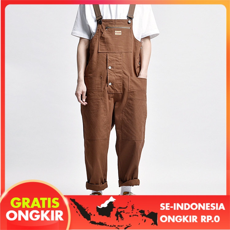 Celana Pria Amekaji Multi-Saku Alat Overall Pria Street Workwear Fashion  Jumpsuit Wanita Overall Ce