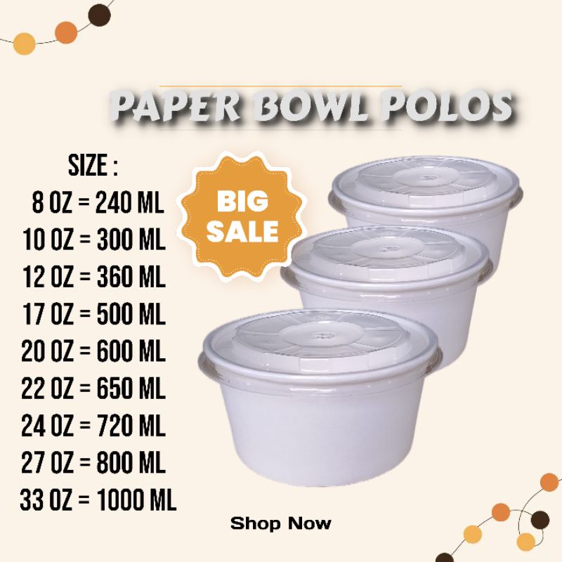 Paper Bowl Polos ( per 50 pcs ) Cup Bowl Rice Bowl Mangkuk Mangkok+ Tutup 8oz, 10oz, 12oz, 17oz, 20o
